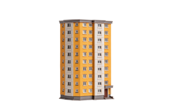 Yellow Apartment Building Model on Transparent Background