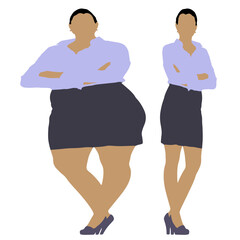 Conceptual fat overweight obese female vs slim fit healthy body after weight loss or diet on white background. A  fitness, nutrition or obesity, health shape illustration vector as silhouettes