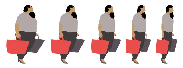 Conceptual fat overweight obese female vs slim fit healthy body after weight loss or diet on white background banner. A  fitness, nutrition or obesity, health shape illustration vector as silhouettes