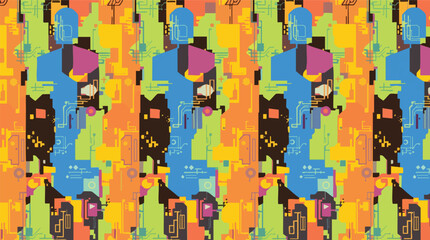 Fototapeta premium Seamless pattern of abstract geometric shapes and circuit board elements technology digital.