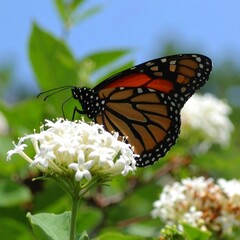 Obraz premium Monarch butterfly on white flowers