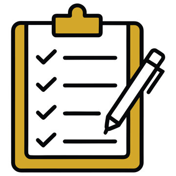 recommend clip art: A line art icon representing a checklist or a to-do list on a clipboard with a pen