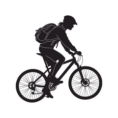 Fototapeta premium Silhouette of a cyclist riding a mountain bike