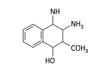Fototapeta premium Chemical Structure of an Organic Molecule Representing Scientific Research and Pharmaceutical Chemistry with Specific Functional Groups and Benzene Ring