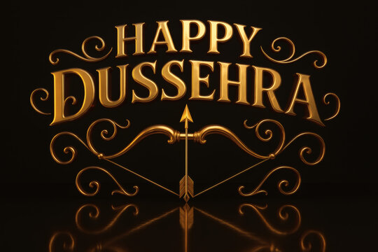 Happy Dussehra | 3d illustration of Happy Dussehra in golden text | Navratri festival celebration