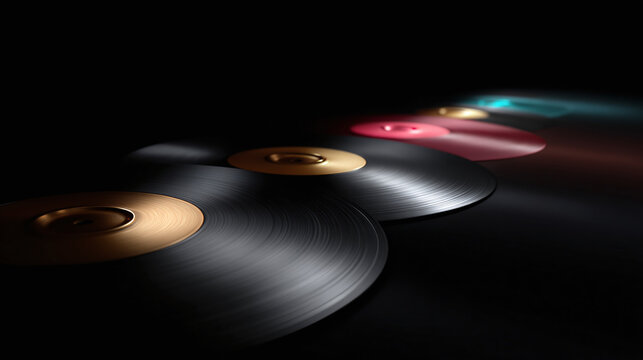 classical music Vinyl record in a row with dark background