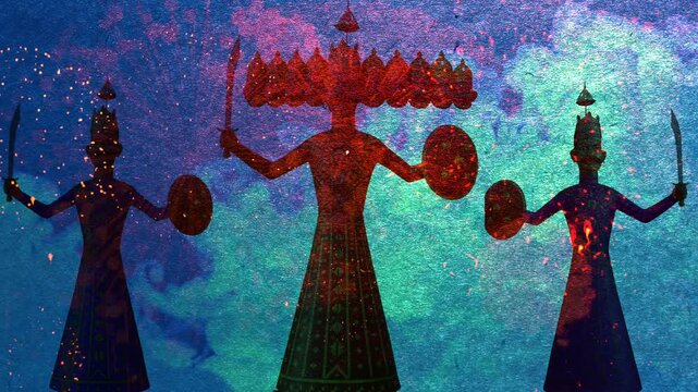 Dussehra night Ravana Effigy Festive Animation Background