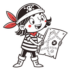 Vector art of cartoon pirate girl holding treasure map