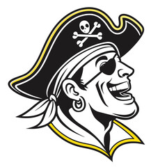Vector art of pirate mascot with eye patch and skull