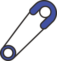 Outline icon of a safety pin with a blue head on a transparent background