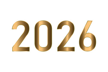 Golden new year numbers 2026 isolated on transparent background