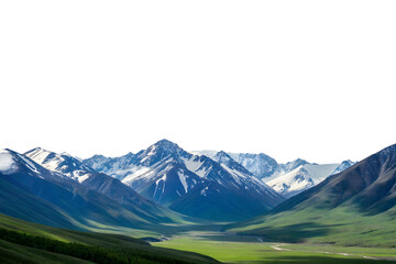 Fototapeta premium Majestic snow capped mountains valley isolated on white background