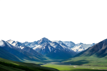 Majestic snow capped mountains valley isolated on white background