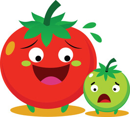 Obraz premium Red and green tomato cry face cartoon