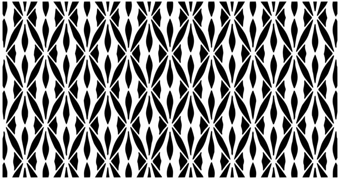 Monochrome geometric seamless pattern with interlocking diamond and oval shapes for modern backgrounds and textiles.
