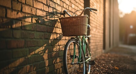 Vintage Bicycle Leaning Against Brick Wall.