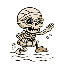 cute skull ocean swiming vector illustration vintage