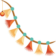 Festive Holiday Garland with Ornament and Tassels for Decoration on white background