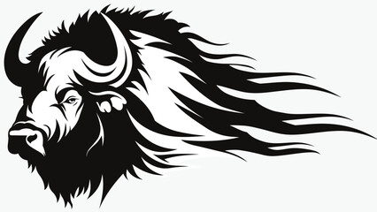Fototapeta premium Abstract Bison Head Vector Illustration with Flowing Tribal Design, Tribal Buffalo Head Silhouette Vector with Flowing Abstract Lines