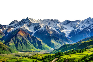 Majestic snow capped mountains valley landscape isolated on white background © MdNazrul