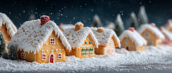 Naklejka premium Cozy Gingerbread Town mockup on Kraft Paper, One House Sharp, Clean Web Header Template