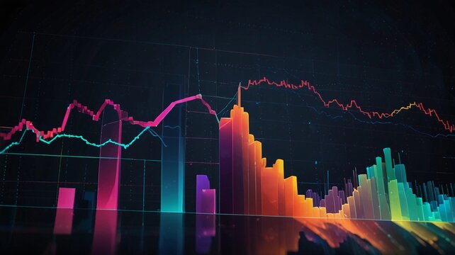 Colorful financial chart with rising and falling trends, representing modern economic data analysis.