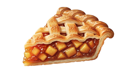 Apple pie slice with lattice crust on transparent background  