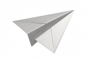 Silver paper airplane soaring against transparent backdrop, symbolizing travel and communication themes