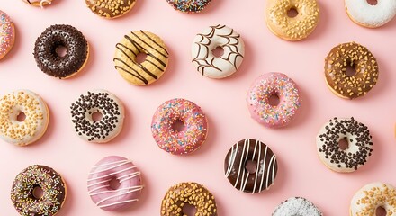 Assorted Donuts on Pink Background.