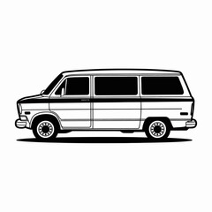 Vintage Van Illustration in Black and White a Classic American Icon for Transportation Enthusiasts and Nostalgic Artwork
