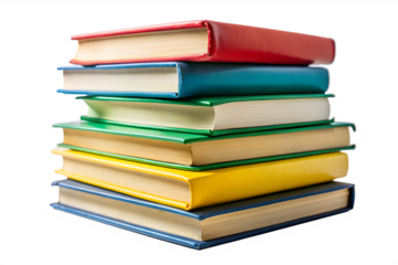 Stack of colorful hardcover books isolated on white background