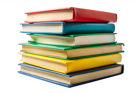 Stack of colorful hardcover books isolated on white background