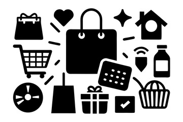 Online Shopping Icon Pack – Minimal Black Silhouette Vector