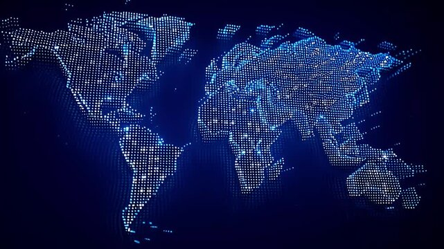 AI generated video animated global network digital world map futuristic technology data visualization. AI generated video global network animation digital world map abstract technology seamless loop.