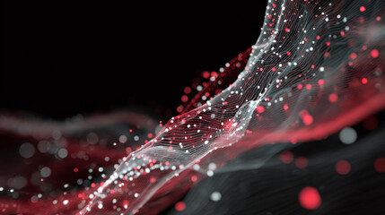 abstract structure made of data visualisation graph, red and white colours, black background, subtle glow, futuristic vibe 