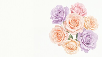 Obraz premium A dreamy watercolor style illustration of a Valentine rose bouquet in soft pastel tones