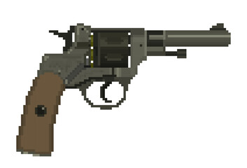 Gun gray color pistol. pixel art weapon