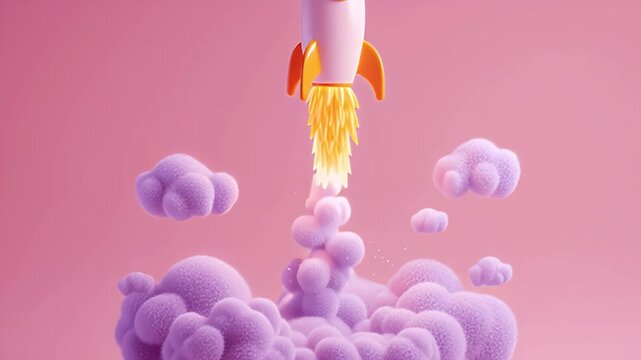 AI generated video animated rocket launch smartphone app marketing growth promotion 3d render.