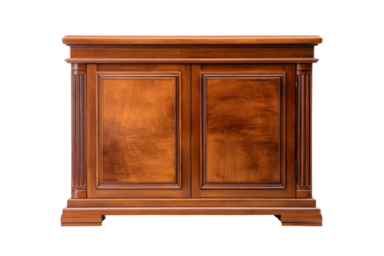 Classic Wooden Bank Counter Cabinet on Transparent Background
