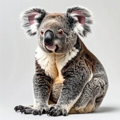 Obraz premium Koala – White Background and Eucalyptus Tree with Copy Space