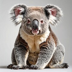 Fototapeta premium Koala – White Background and Eucalyptus Tree with Copy Space