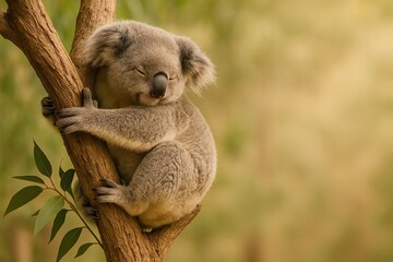 Fototapeta premium Koala – White Background and Eucalyptus Tree with Copy Space