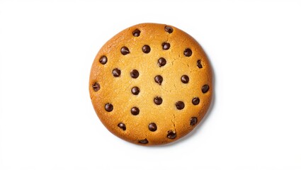 Fototapeta premium Single Round Chocolate Chip Cookie Isolated on White Background