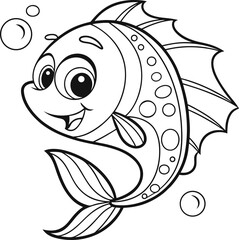   Black and white line art playful Fish