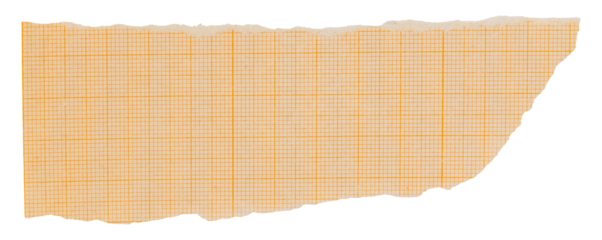Torn fragment of orange millimeter graph paper sheet, isolated piece of paper, collage element