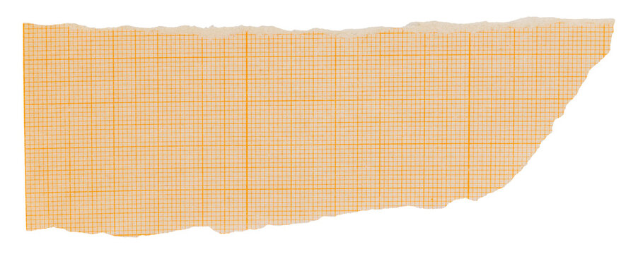 Torn fragment of orange millimeter graph paper sheet, isolated piece of paper, collage element