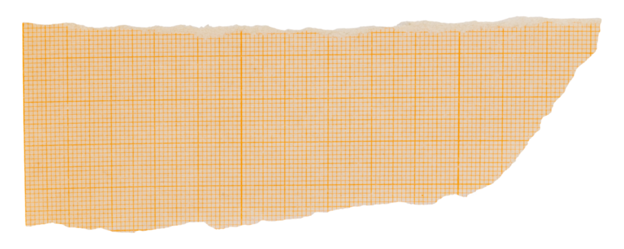Torn fragment of orange millimeter graph paper sheet, isolated piece of paper, collage element