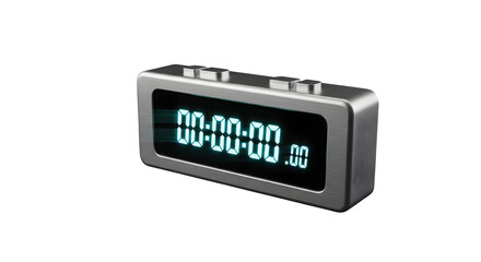 A digital stopwatch isolated on transparent background, a portable electronic timer for sports, races, and accurate time measurement in a studio shot