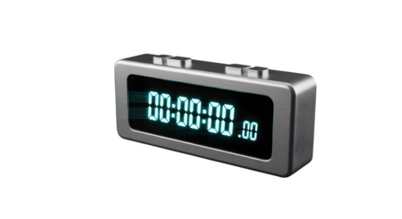 A digital stopwatch isolated on transparent background, a portable electronic timer for sports, races, and accurate time measurement in a studio shot