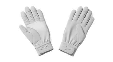 Clean White Pair of Baseball or Golf Batting Gloves with Adjustable Wrist Straps and Mizuno Logo on Transparent Background